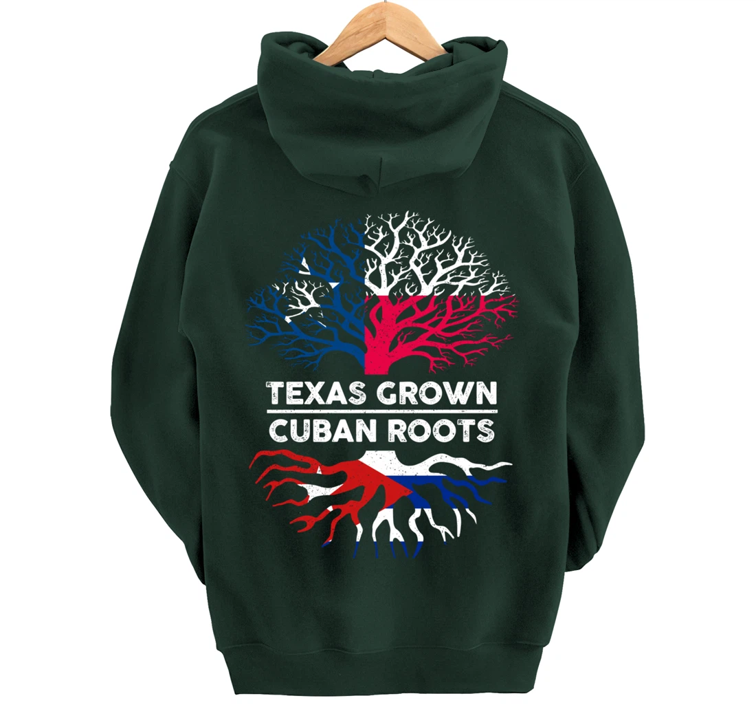 Texas Grown with Cuban Roots Tree USA Cuba Flag Pullover Hoodie