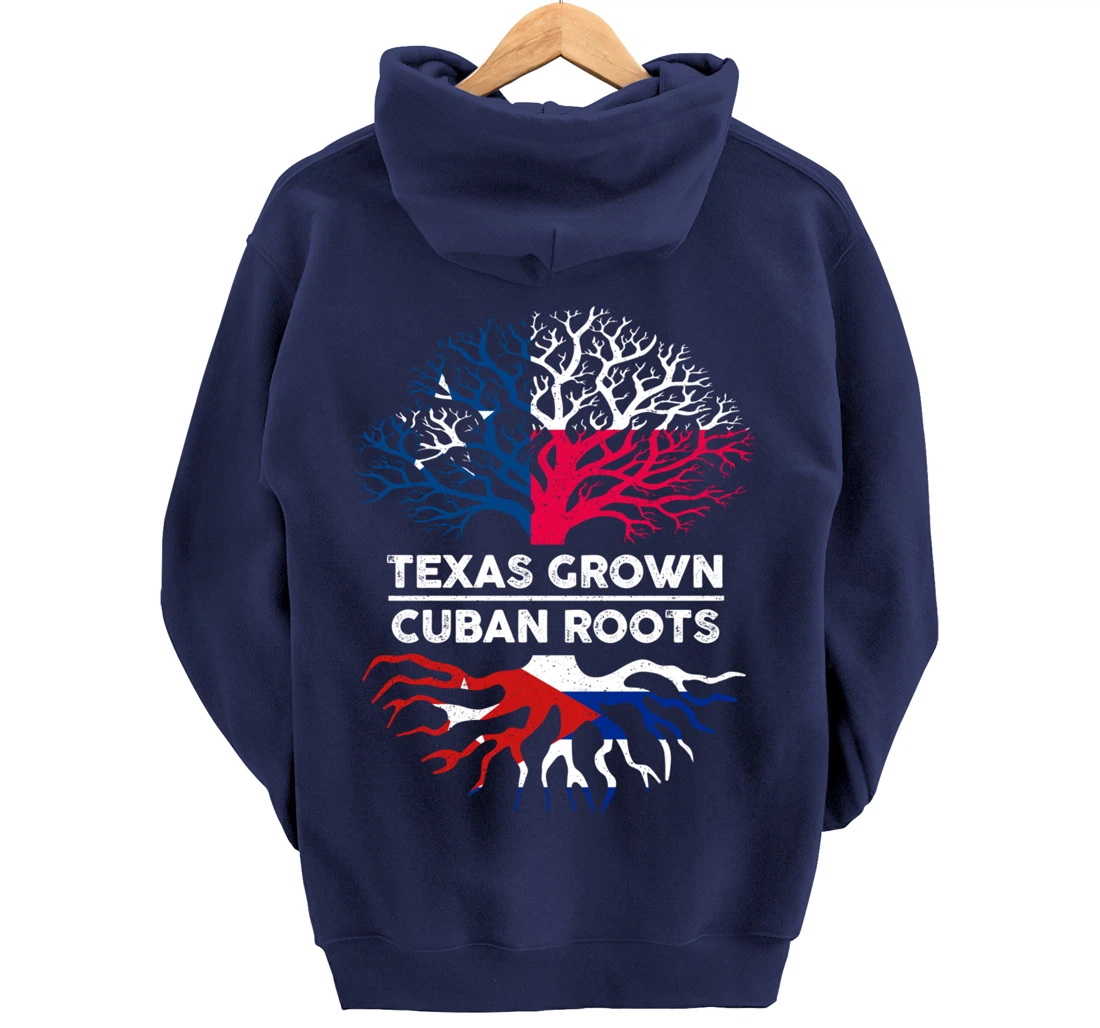 Texas Grown with Cuban Roots Tree USA Cuba Flag Pullover Hoodie