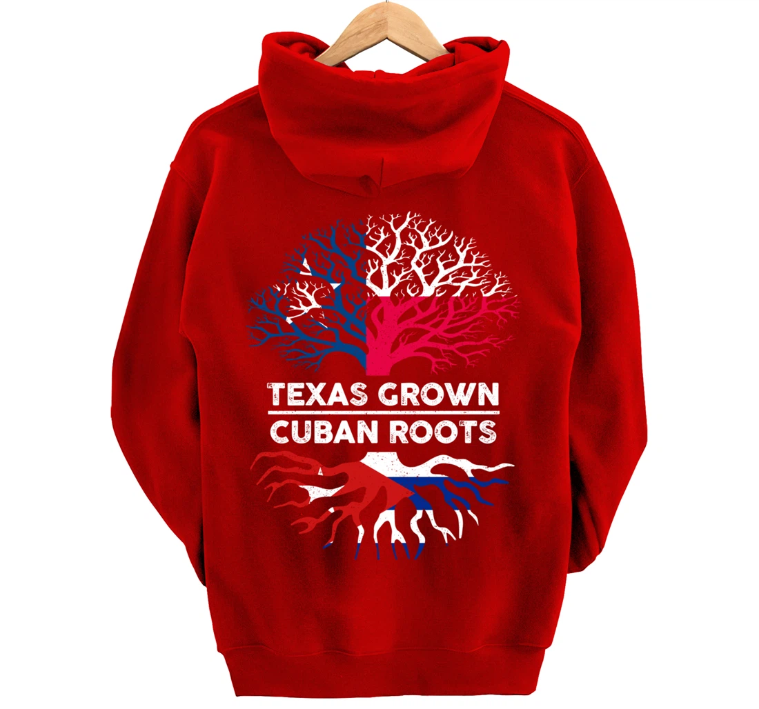 Texas Grown with Cuban Roots Tree USA Cuba Flag Pullover Hoodie