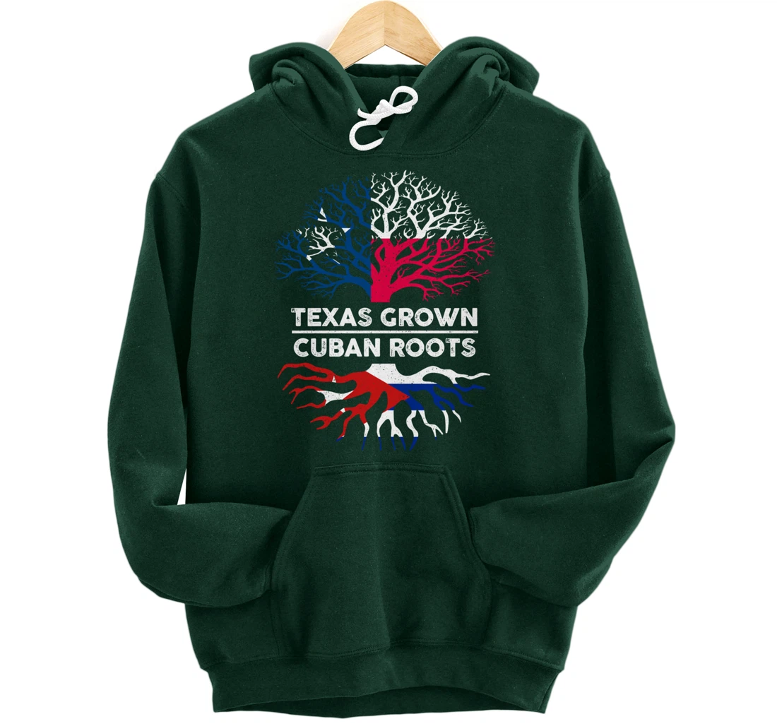 Texas Grown with Cuban Roots Tree USA Cuba Flag Pullover Hoodie