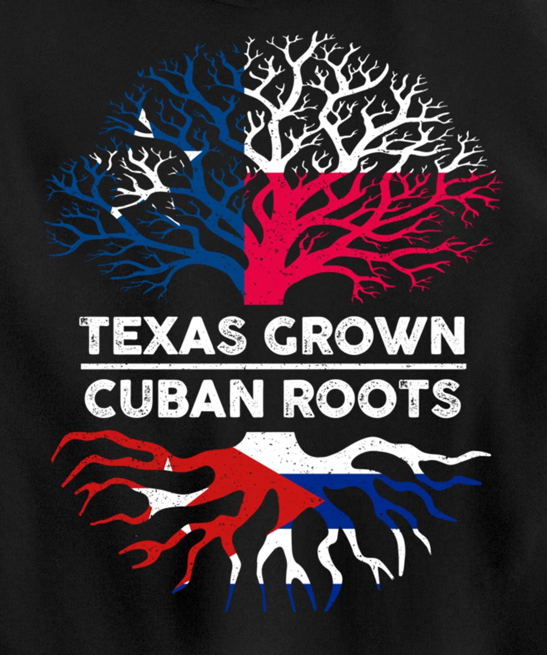 Texas Grown with Cuban Roots Tree USA Cuba Flag Pullover Hoodie