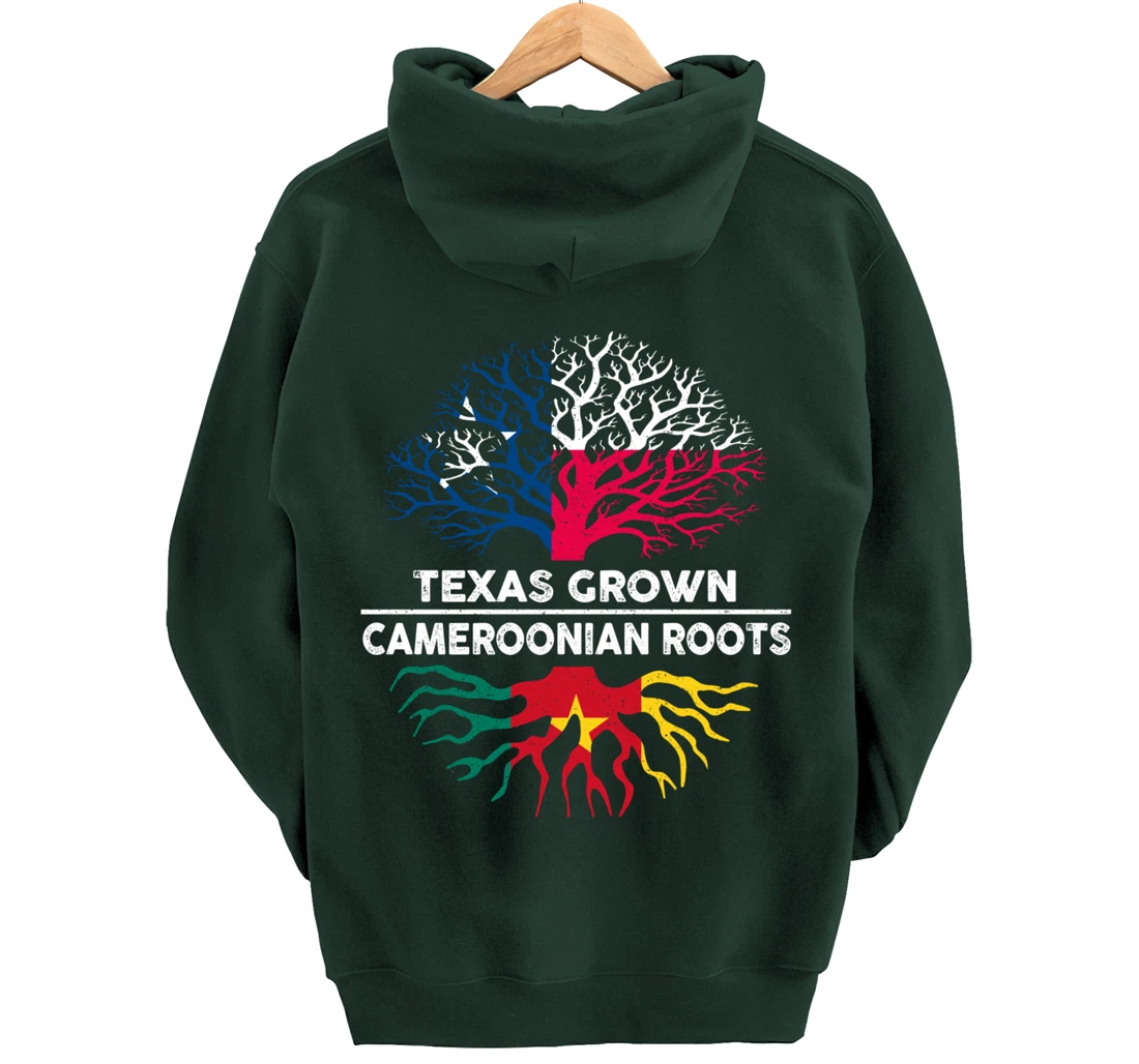 Texas Grown with Cameroonian Roots Tree USA Cameroon Flag Pullover Hoodie