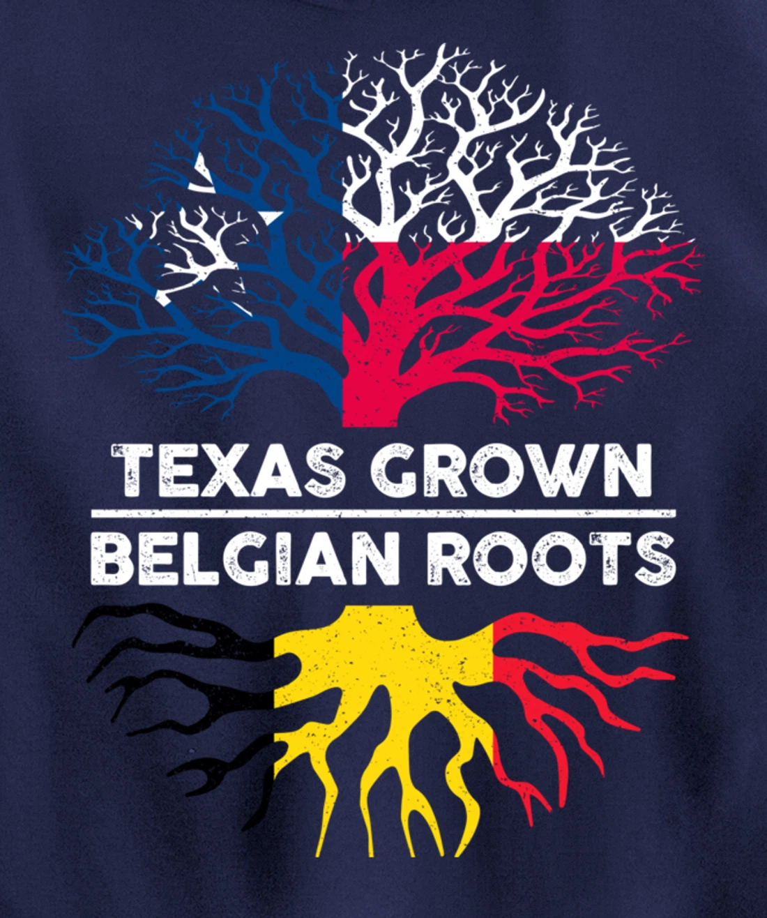 Texas Grown with Belgian Roots Tree USA Belgium Flag Pullover Hoodie