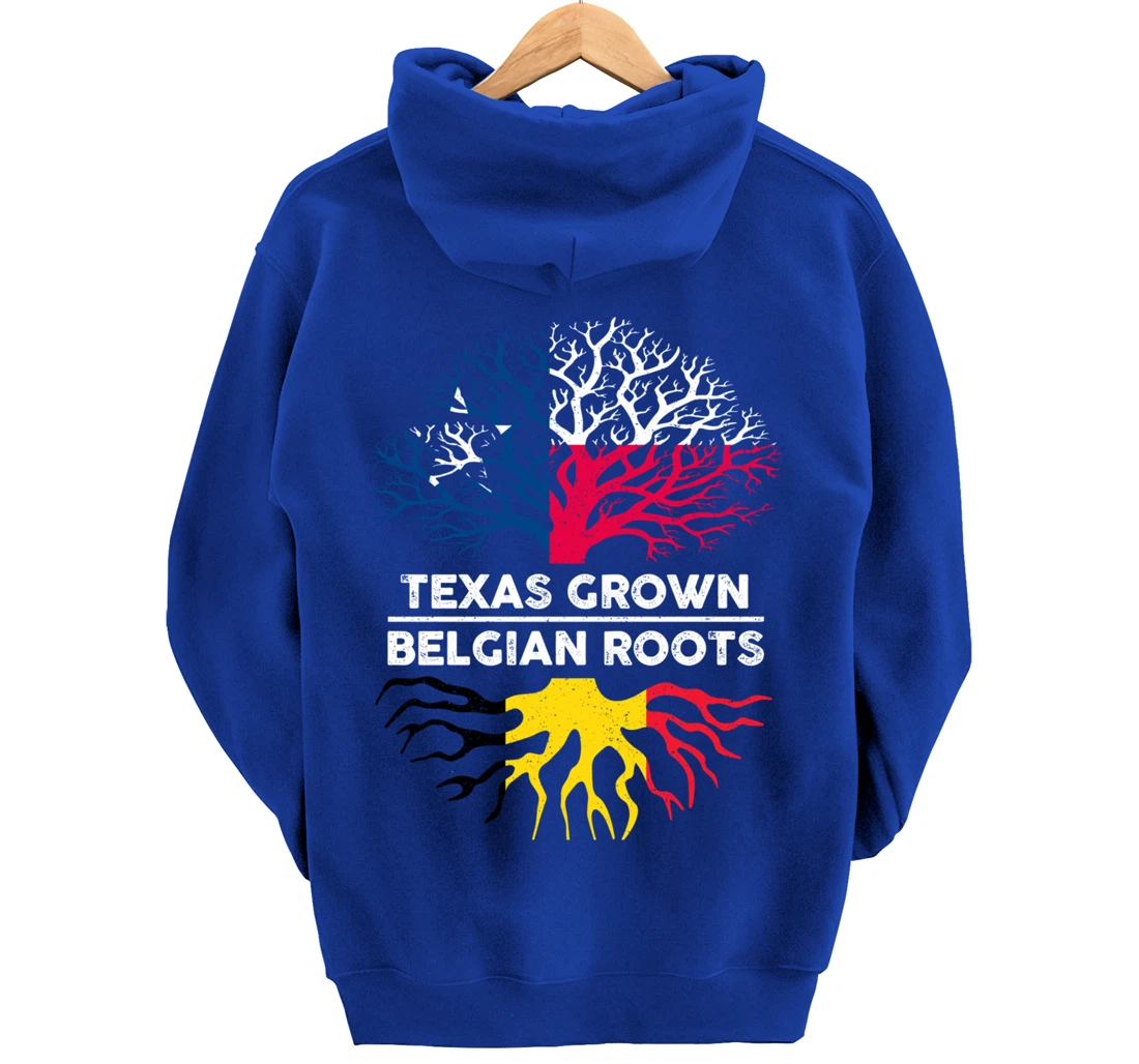 Texas Grown with Belgian Roots Tree USA Belgium Flag Pullover Hoodie