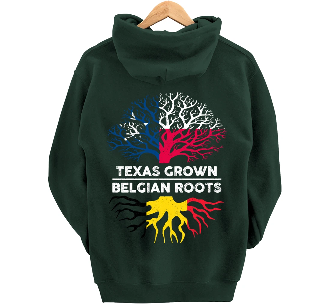 Texas Grown with Belgian Roots Tree USA Belgium Flag Pullover Hoodie