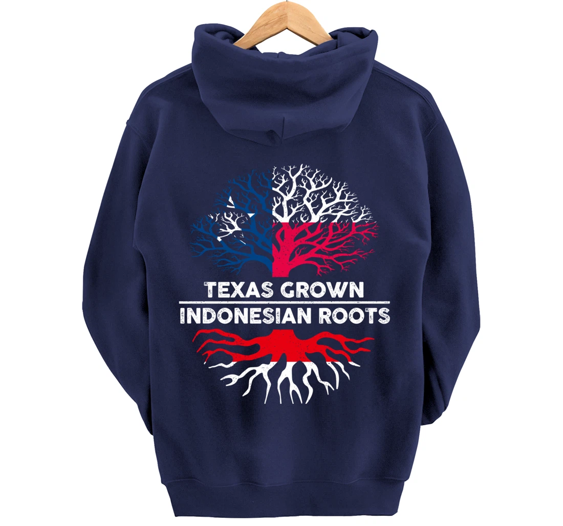 Texas Grown with Indonesian Roots Tree USA Indonesia Flag Pullover Hoodie
