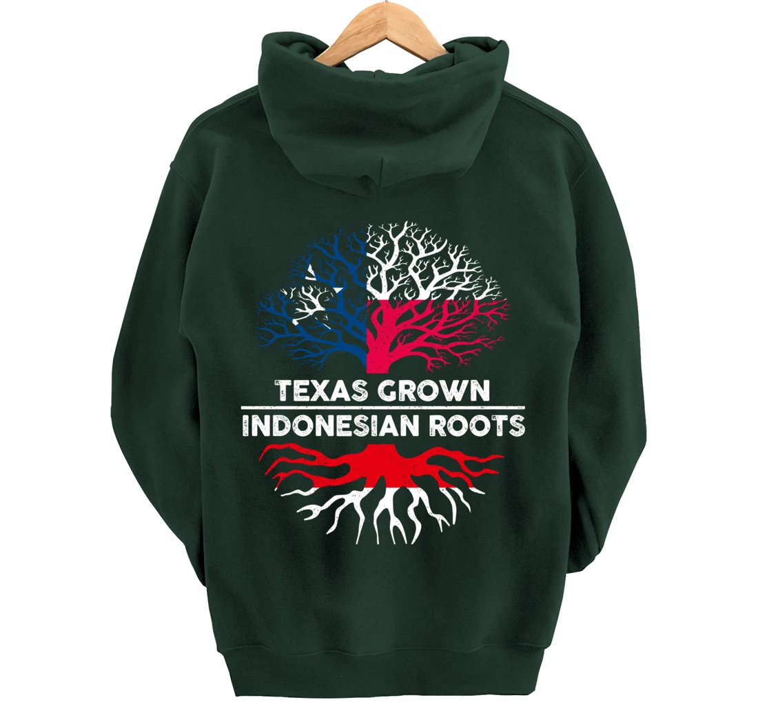 Texas Grown with Indonesian Roots Tree USA Indonesia Flag Pullover Hoodie