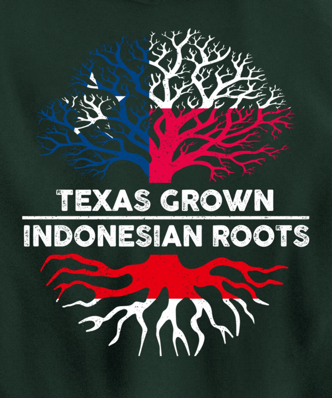 Texas Grown with Indonesian Roots Tree USA Indonesia Flag Pullover Hoodie