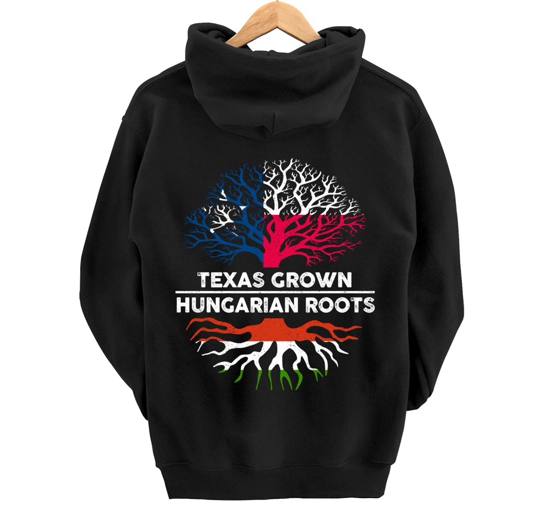 Texas Grown with Hungarian Roots Tree USA Hungary Flag Pullover Hoodie