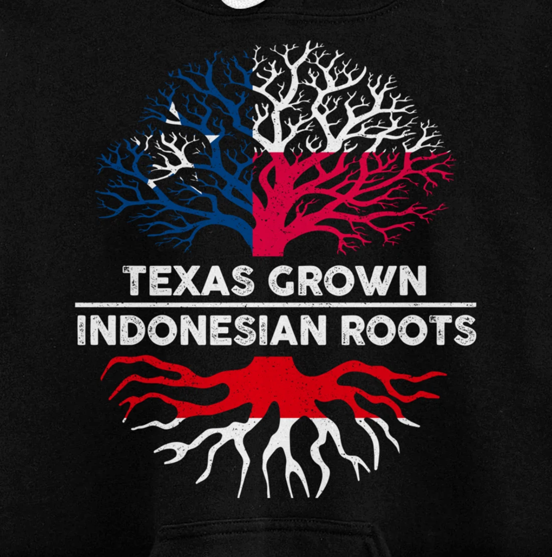 Texas Grown with Indonesian Roots Tree USA Indonesia Flag Pullover Hoodie