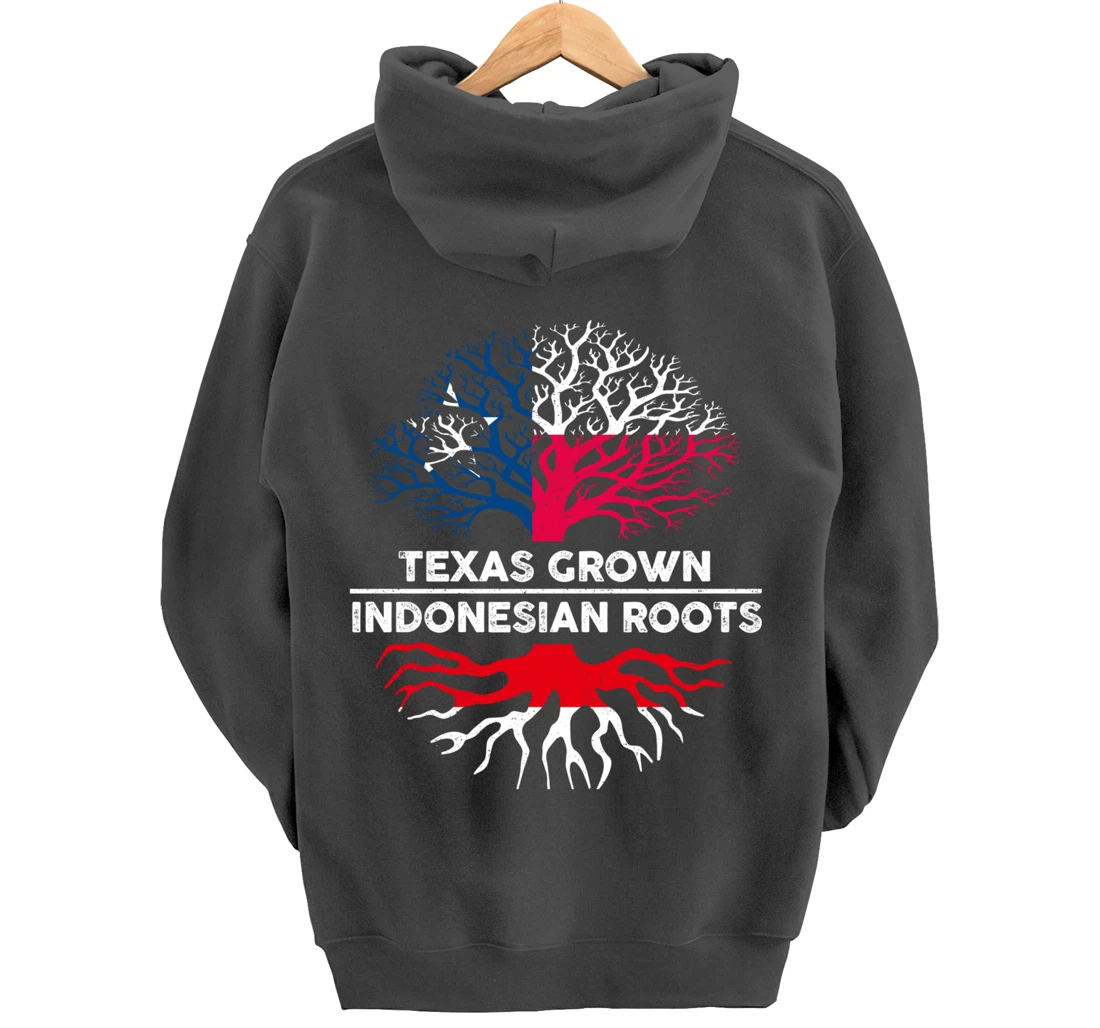 Texas Grown with Indonesian Roots Tree USA Indonesia Flag Pullover Hoodie