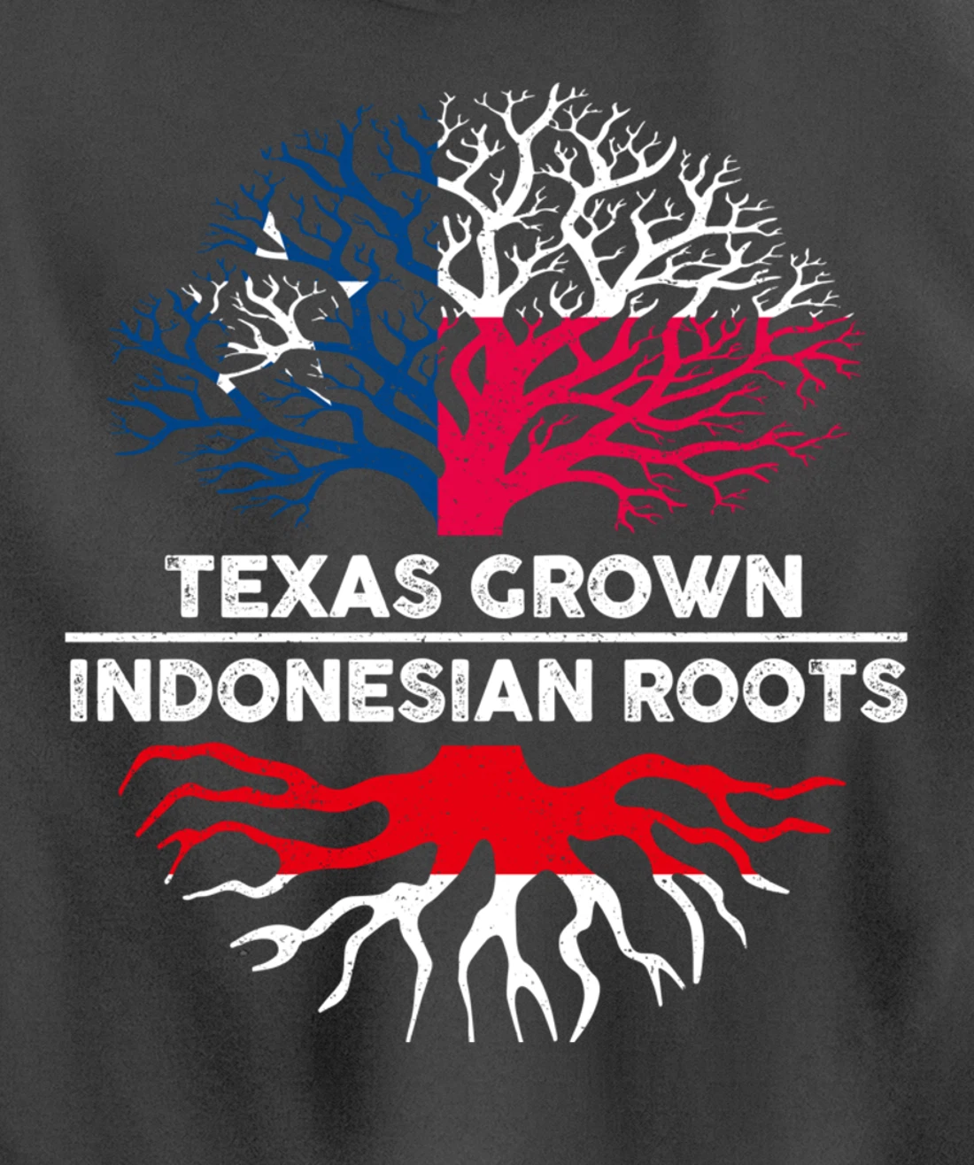 Texas Grown with Indonesian Roots Tree USA Indonesia Flag Pullover Hoodie