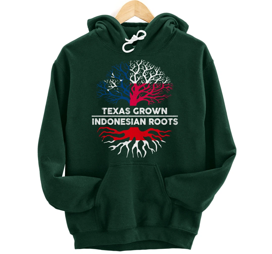 Texas Grown with Indonesian Roots Tree USA Indonesia Flag Pullover Hoodie