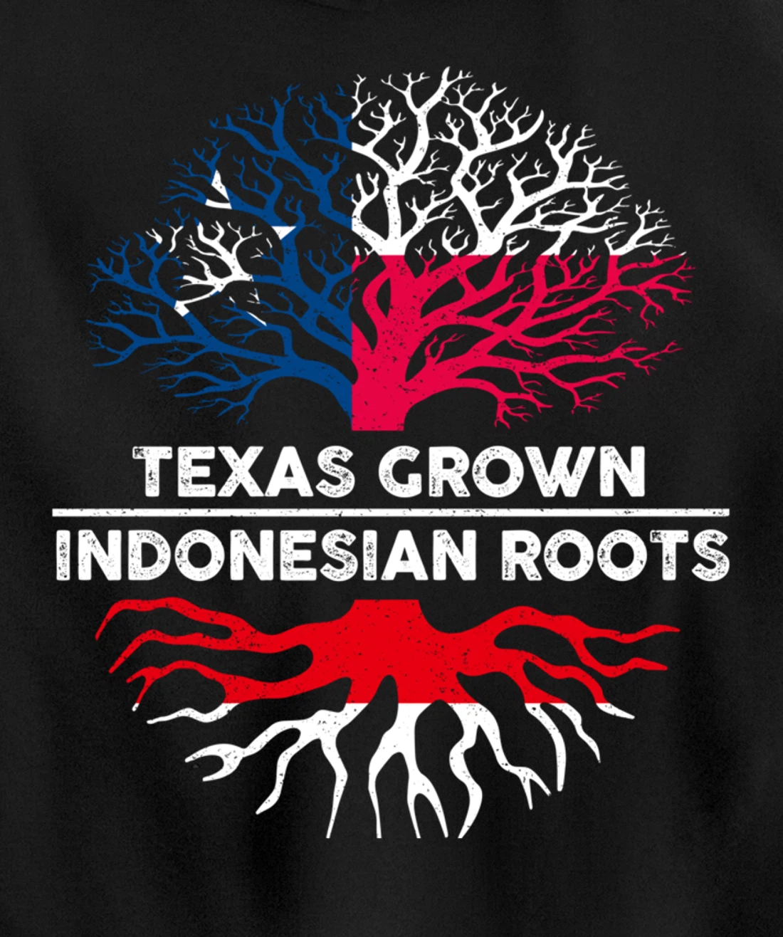 Texas Grown with Indonesian Roots Tree USA Indonesia Flag Pullover Hoodie