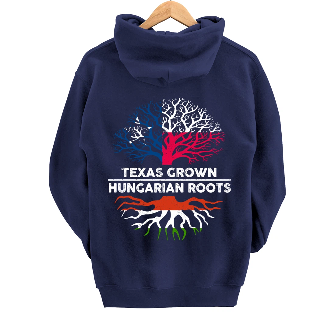 Texas Grown with Hungarian Roots Tree USA Hungary Flag Pullover Hoodie