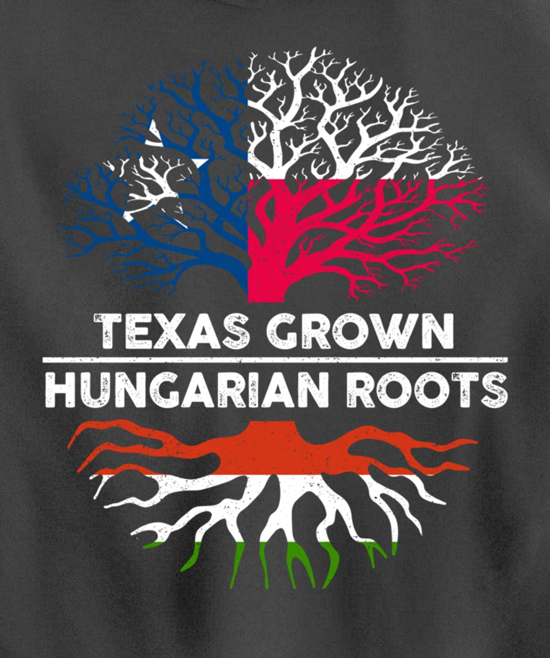 Texas Grown with Hungarian Roots Tree USA Hungary Flag Pullover Hoodie