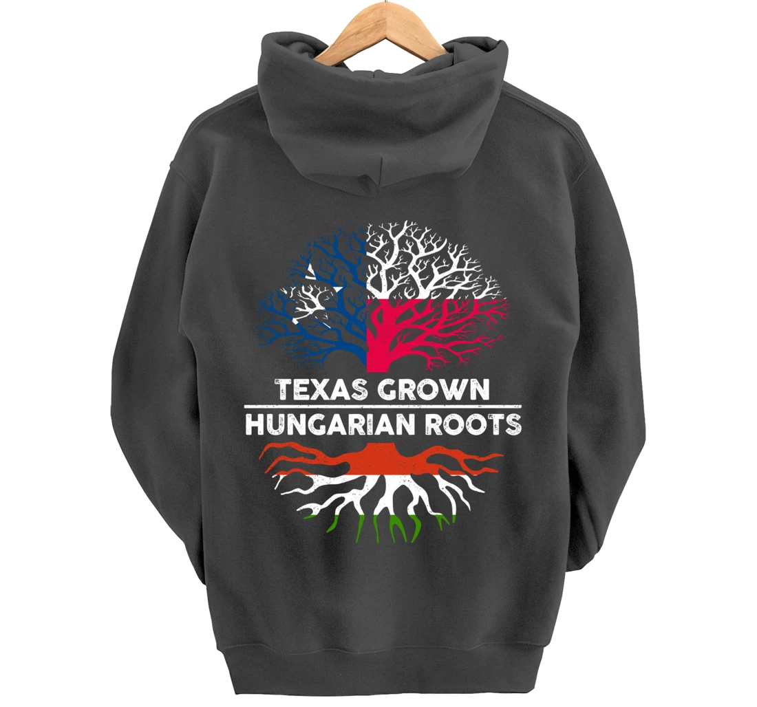 Texas Grown with Hungarian Roots Tree USA Hungary Flag Pullover Hoodie