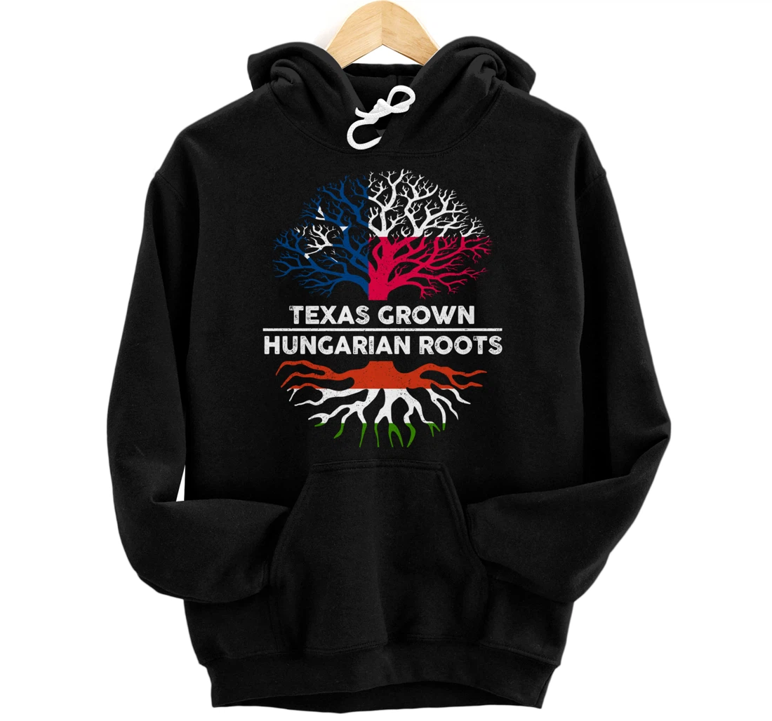 Texas Grown with Hungarian Roots Tree USA Hungary Flag Pullover Hoodie