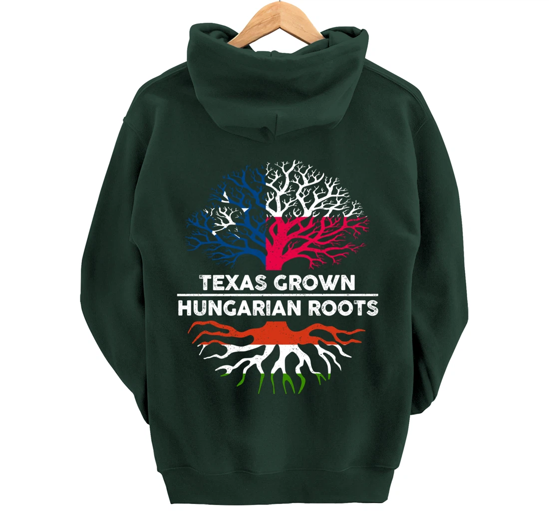 Texas Grown with Hungarian Roots Tree USA Hungary Flag Pullover Hoodie