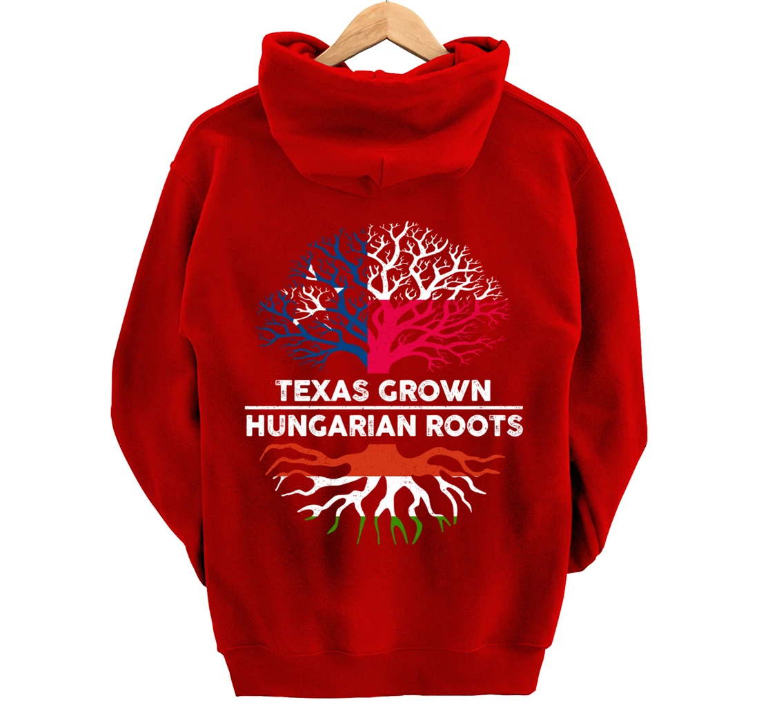 Texas Grown with Hungarian Roots Tree USA Hungary Flag Pullover Hoodie