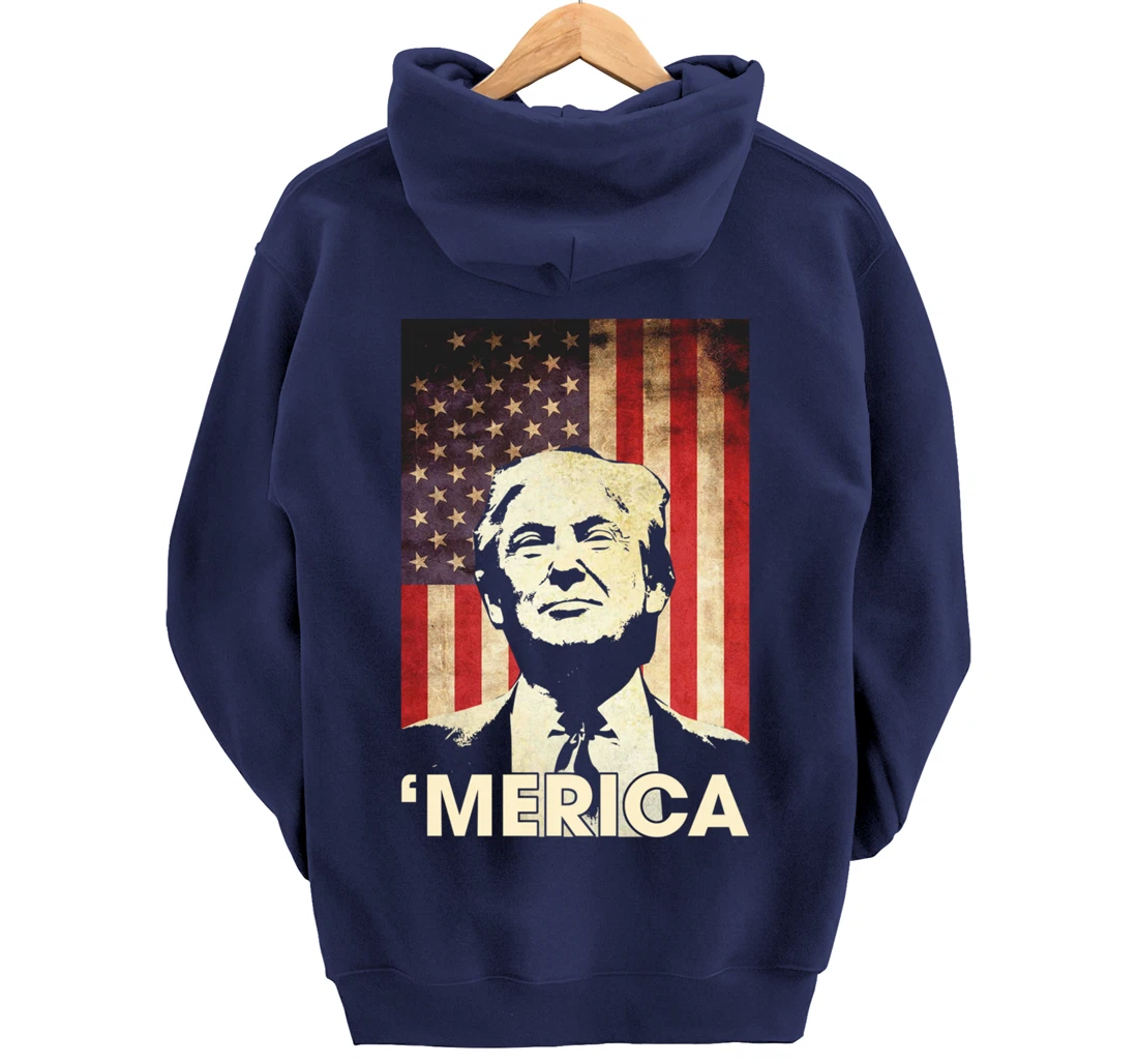 Funny Trump Merica American Flag Murica 4th Of July Gifts Pullover Hoodie