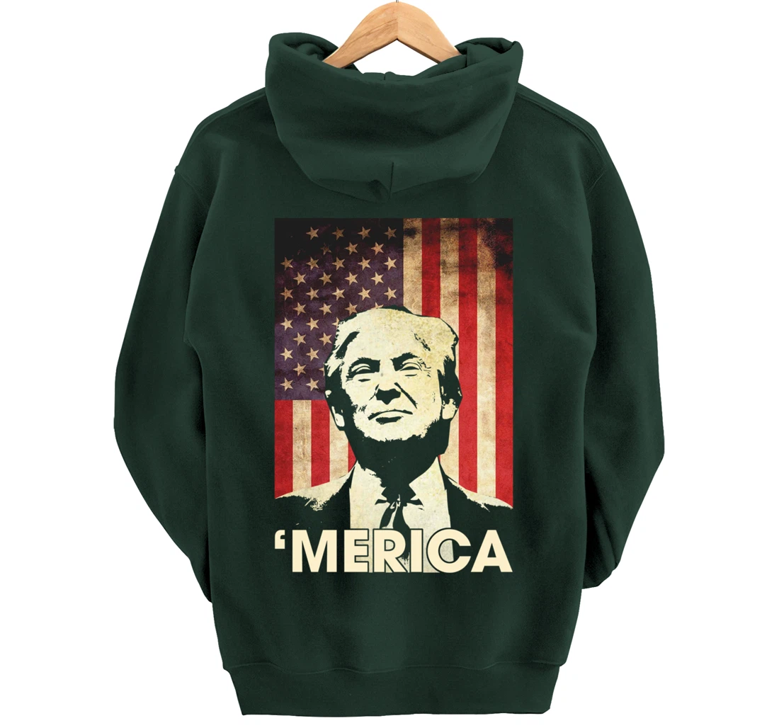 Funny Trump Merica American Flag Murica 4th Of July Gifts Pullover Hoodie