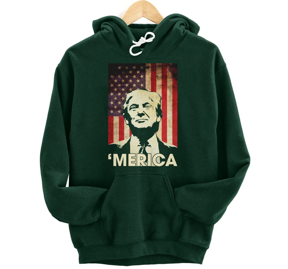 Funny Trump Merica American Flag Murica 4th Of July Gifts Pullover Hoodie