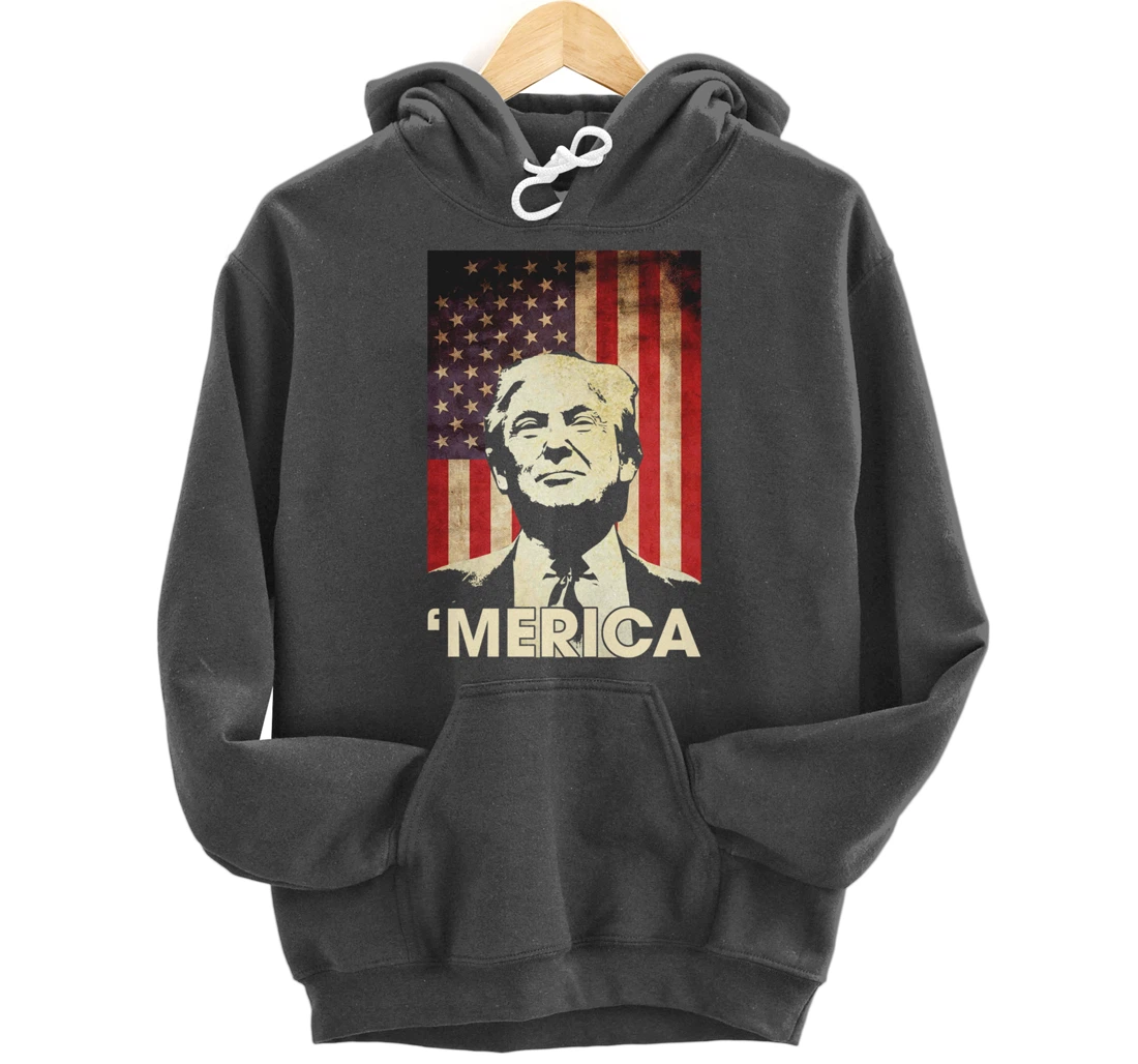 Funny Trump Merica American Flag Murica 4th Of July Gifts Pullover Hoodie