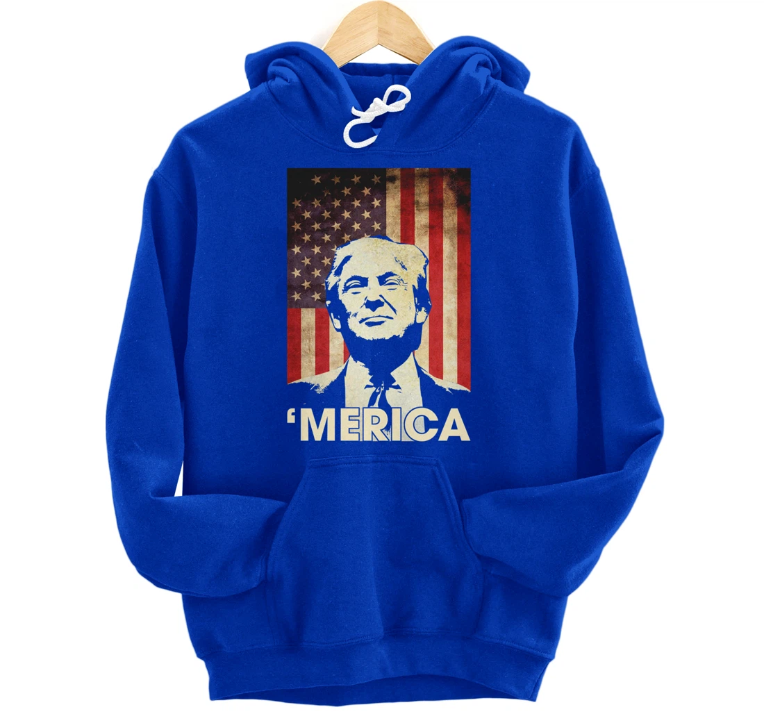 Funny Trump Merica American Flag Murica 4th Of July Gifts Pullover Hoodie