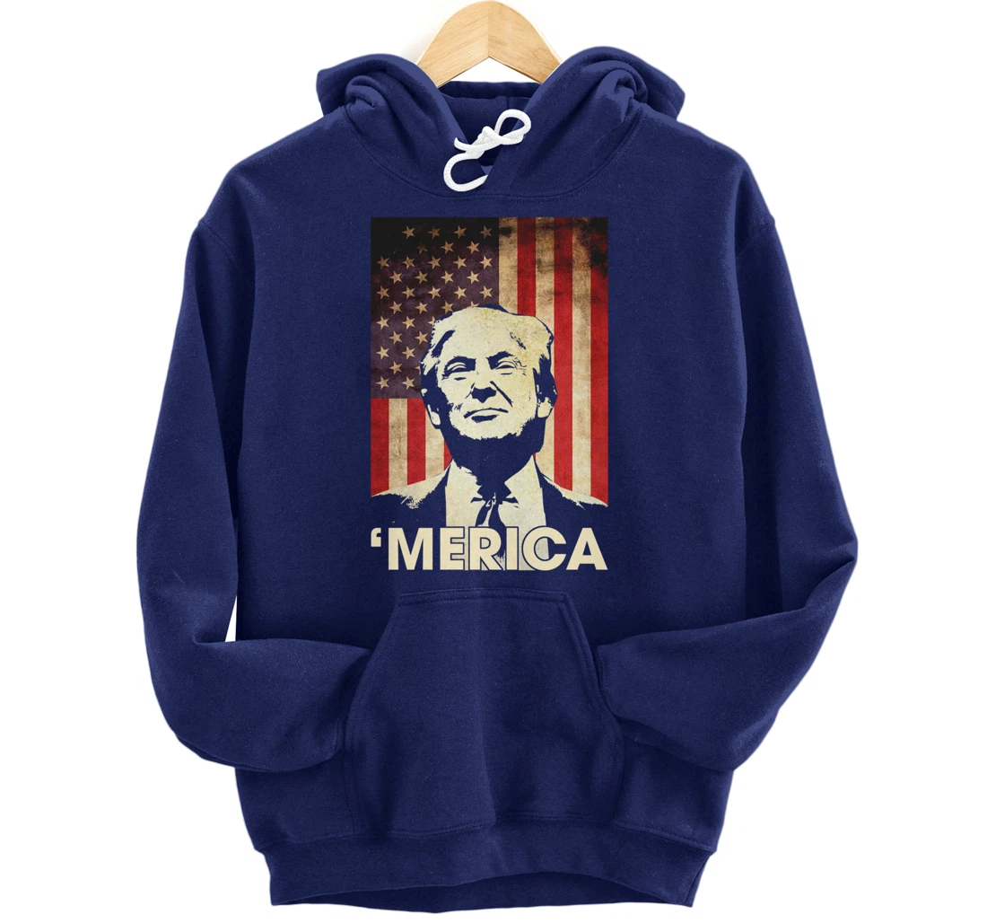Funny Trump Merica American Flag Murica 4th Of July Gifts Pullover Hoodie