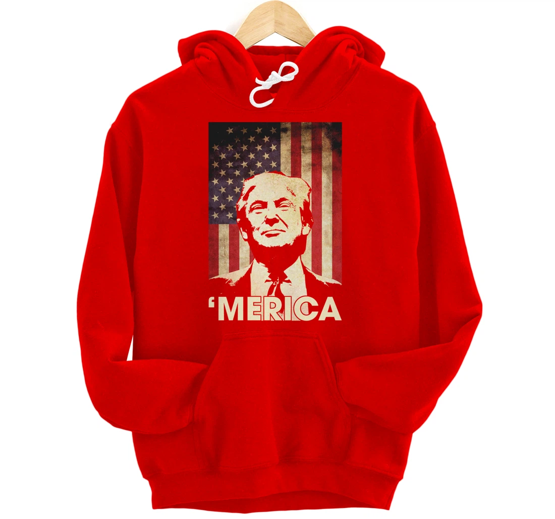 Funny Trump Merica American Flag Murica 4th Of July Gifts Pullover Hoodie