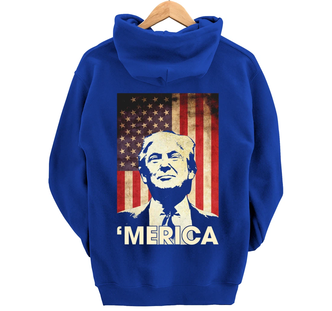 Funny Trump Merica American Flag Murica 4th Of July Gifts Pullover Hoodie