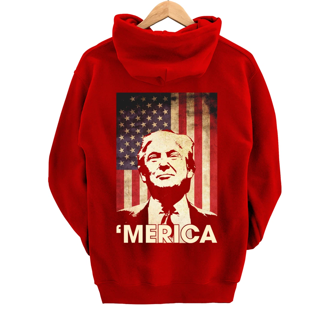 Funny Trump Merica American Flag Murica 4th Of July Gifts Pullover Hoodie