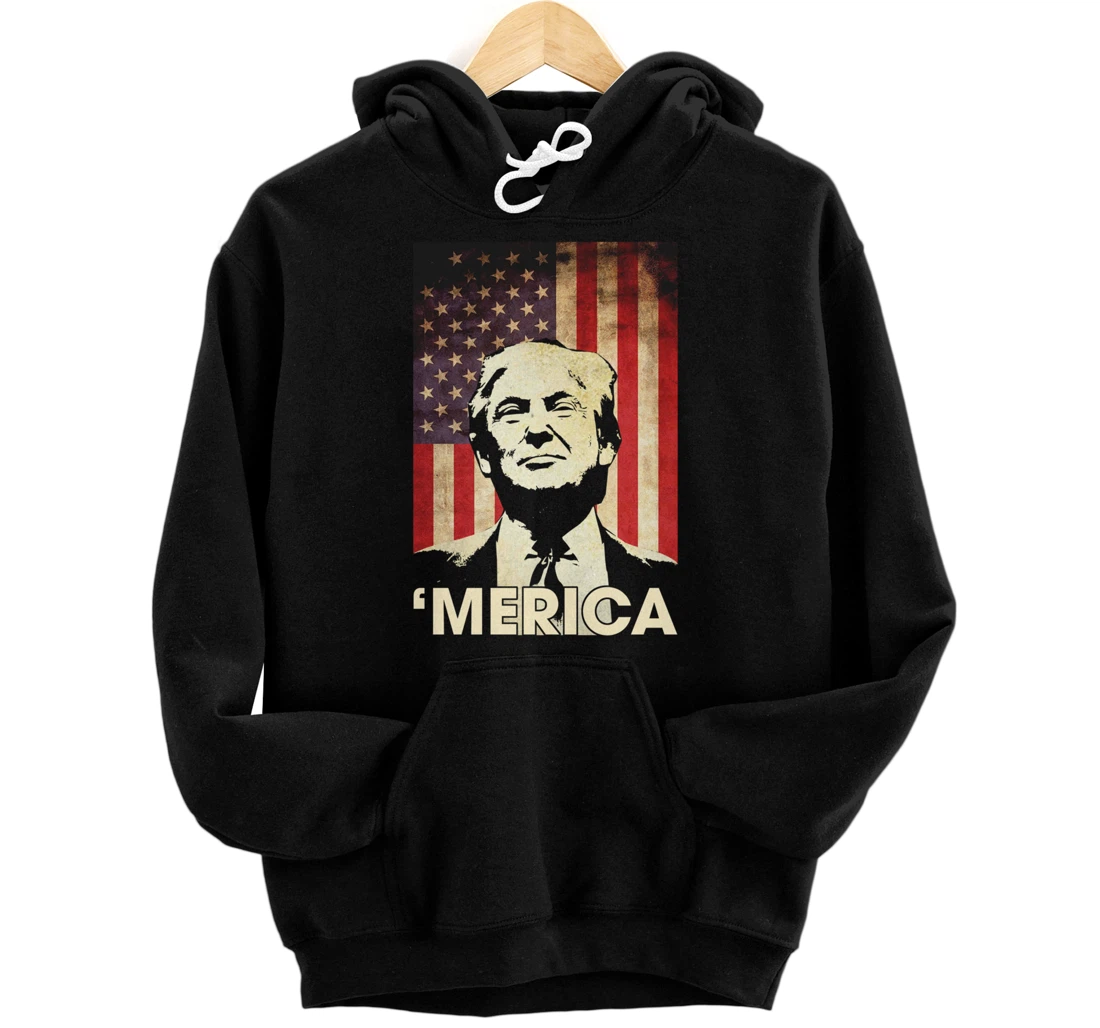 Funny Trump Merica American Flag Murica 4th Of July Gifts Pullover Hoodie