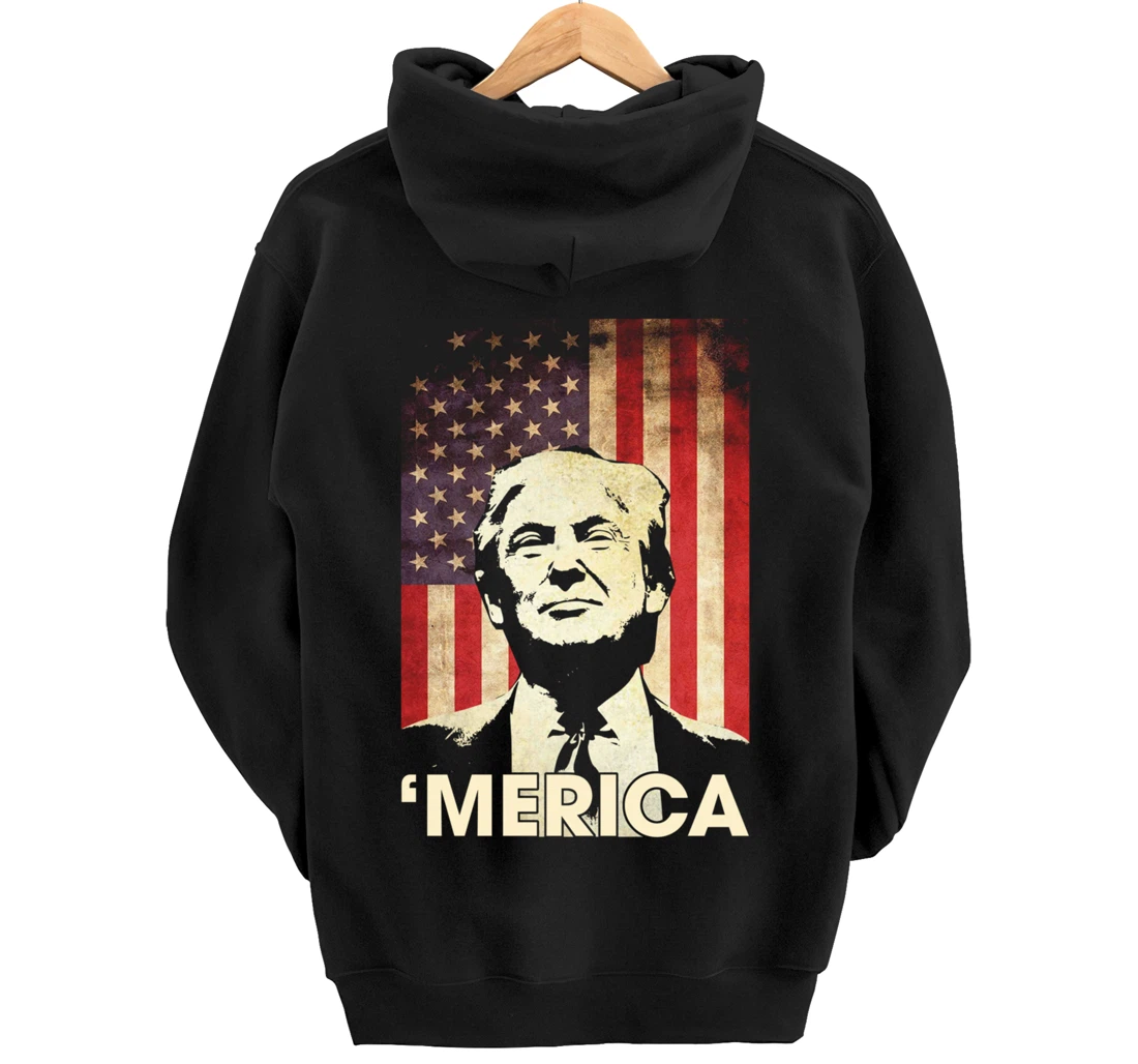 Funny Trump Merica American Flag Murica 4th Of July Gifts Pullover Hoodie