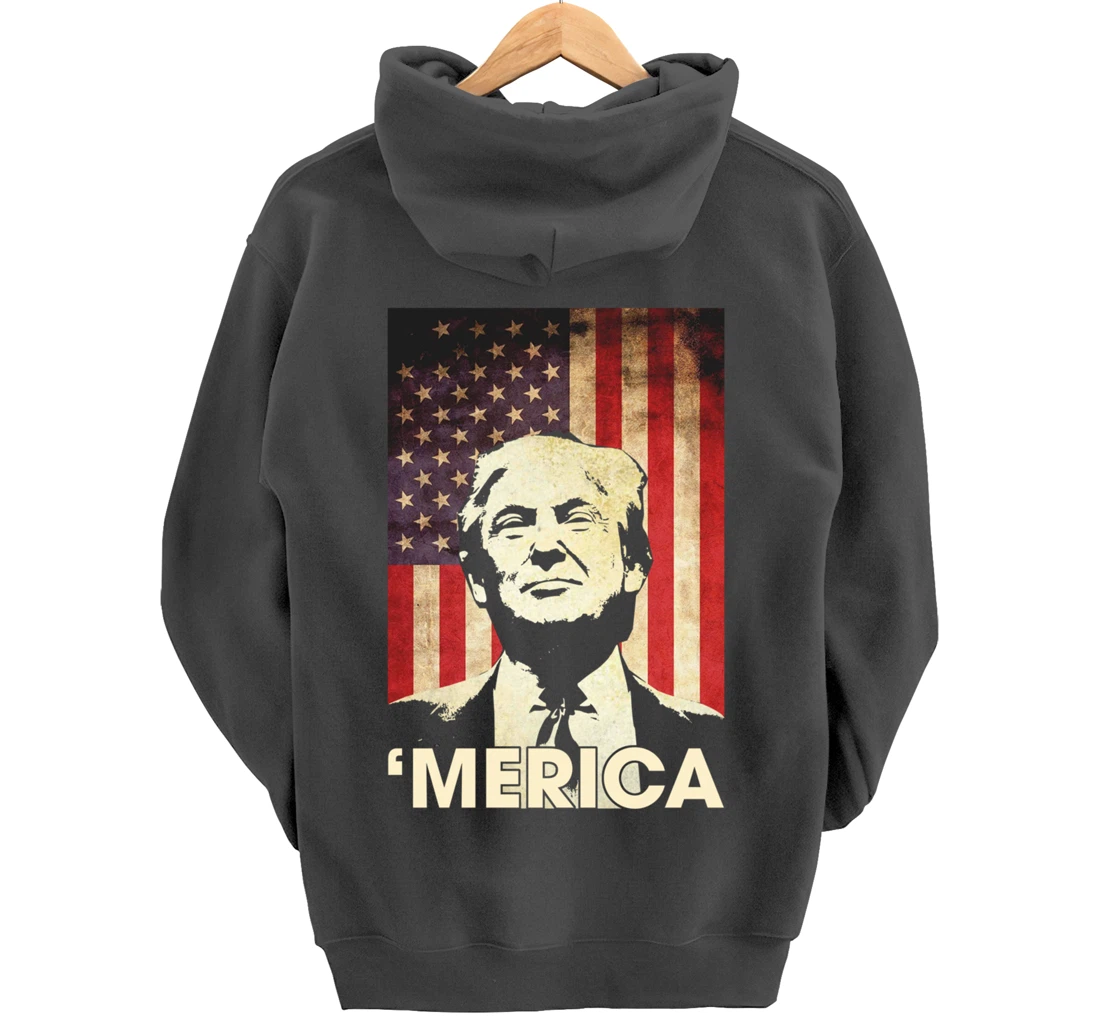 Funny Trump Merica American Flag Murica 4th Of July Gifts Pullover Hoodie