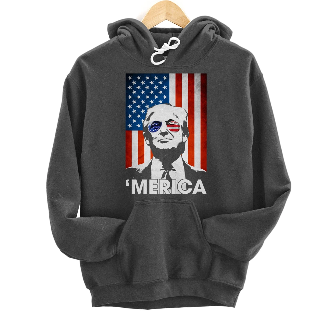 Trump Merica American Flag 4th Of July Murica Patriotic Pullover Hoodie