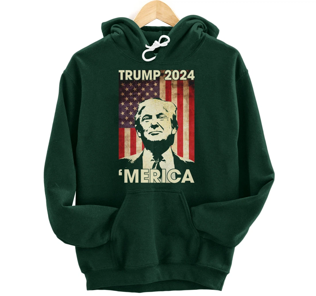 Trump 2024 Merica American Flag Murica 4th Of July Gifts Pullover Hoodie