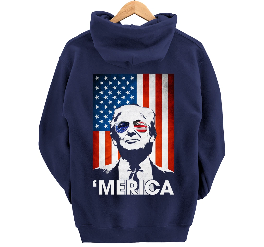 Trump Merica American Flag 4th Of July Murica Patriotic Pullover Hoodie