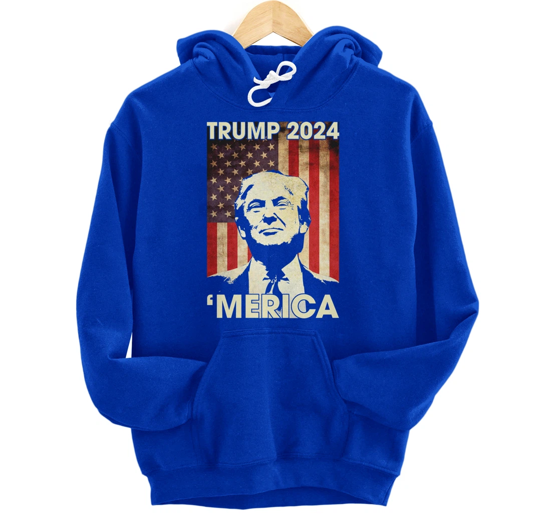 Trump 2024 Merica American Flag Murica 4th Of July Gifts Pullover Hoodie