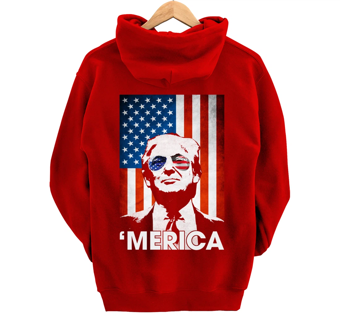 Trump Merica American Flag 4th Of July Murica Patriotic Pullover Hoodie