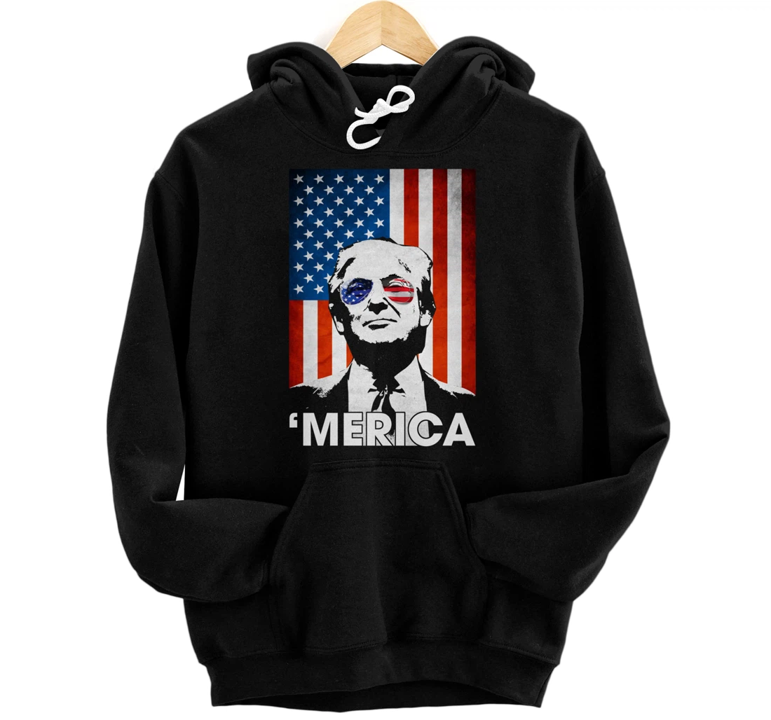Trump Merica American Flag 4th Of July Murica Patriotic Pullover Hoodie
