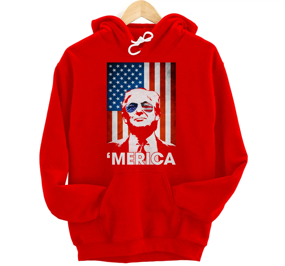 Trump Merica American Flag 4th Of July Murica Patriotic Pullover Hoodie