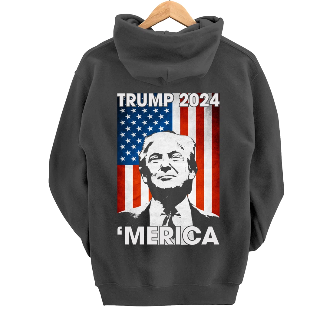 Trump 2024 Merica American Flag 4th Of July Murica Patriotic Pullover Hoodie