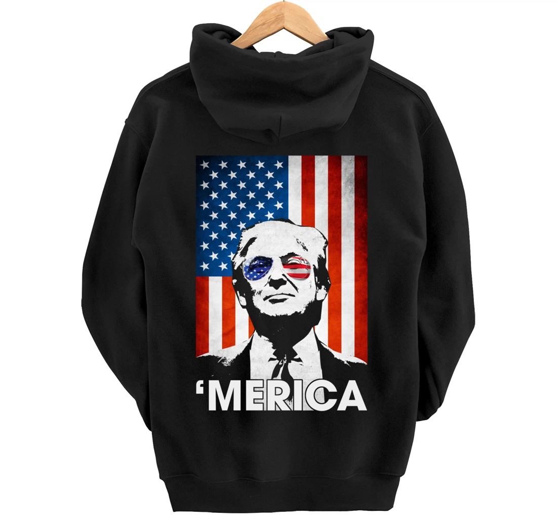Trump Merica American Flag 4th Of July Murica Patriotic Pullover Hoodie