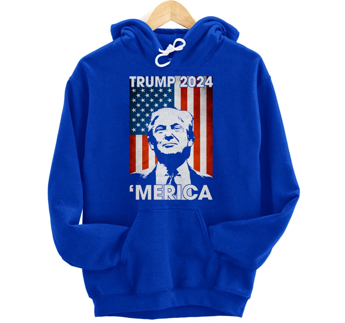 Trump 2024 Merica American Flag 4th Of July Murica Patriotic Pullover Hoodie