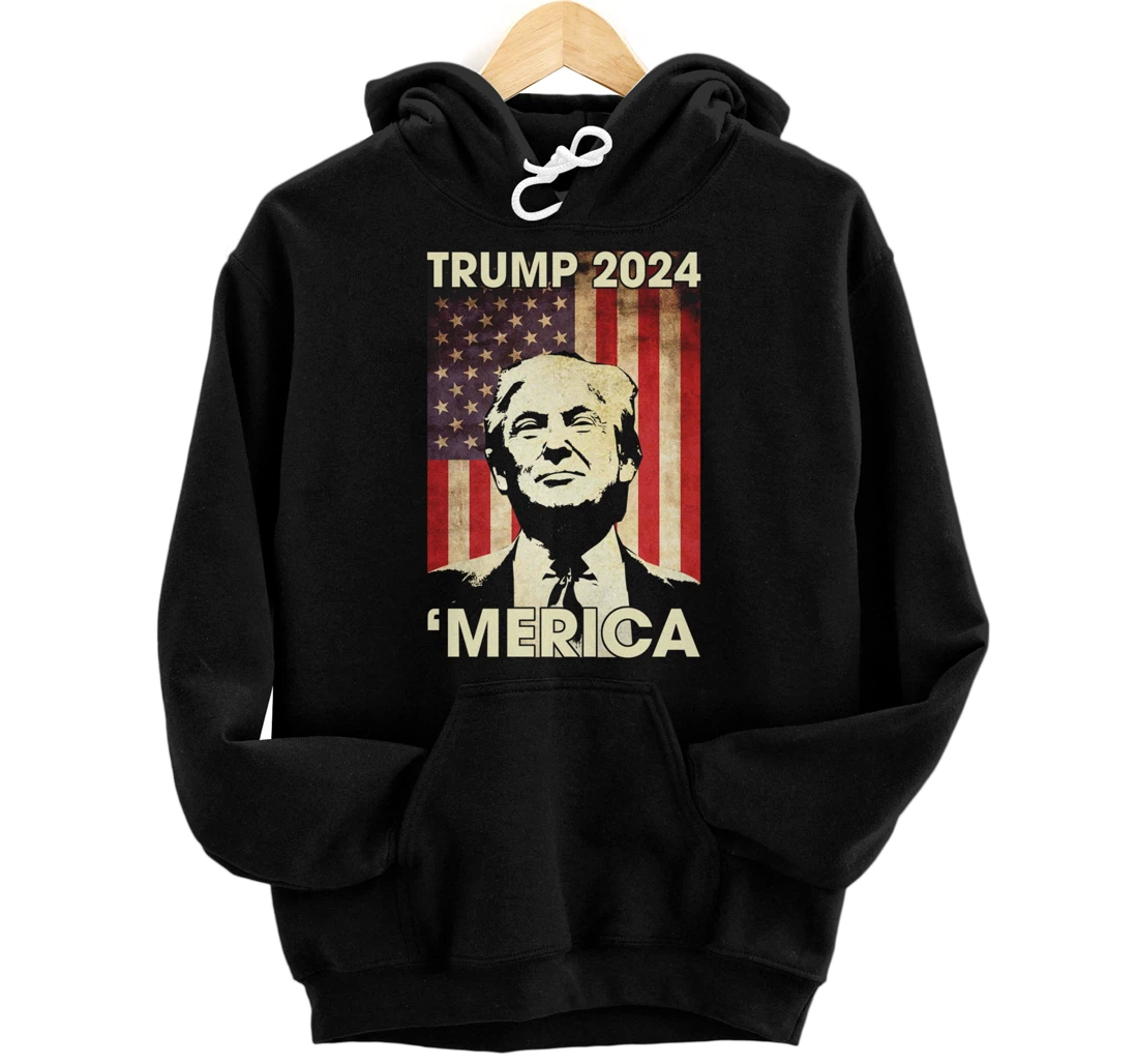 Trump 2024 Merica American Flag Murica 4th Of July Gifts Pullover Hoodie