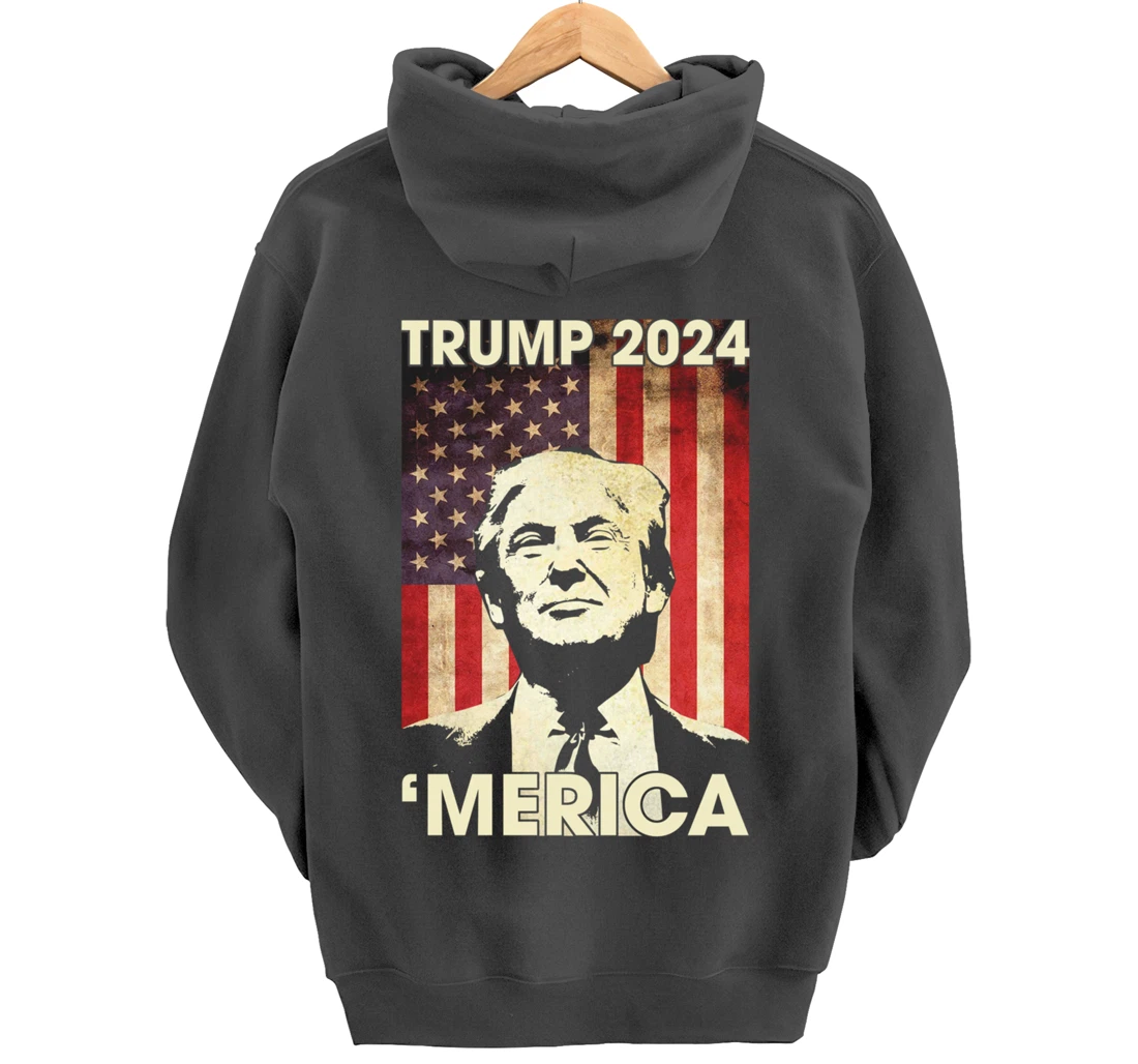 Trump 2024 Merica American Flag Murica 4th Of July Gifts Pullover Hoodie