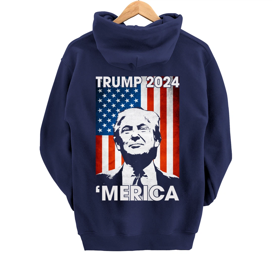 Trump 2024 Merica American Flag 4th Of July Murica Patriotic Pullover Hoodie