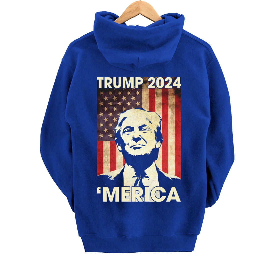 Trump 2024 Merica American Flag Murica 4th Of July Gifts Pullover Hoodie